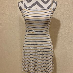 Yellow, grey, & white noodle strap summer dress size large forever 21